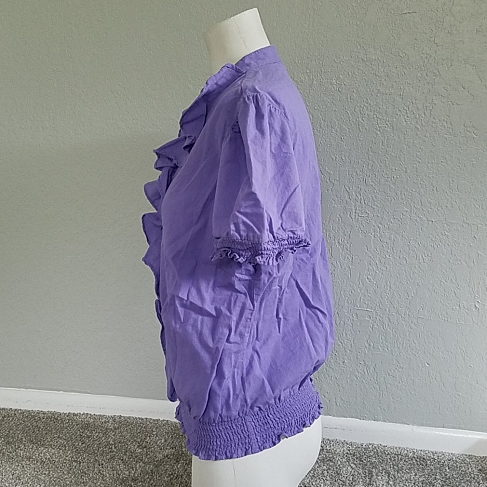 a.n.a Purple Ruffle Button Front Elastic Waist Top - Picture 2 of 7